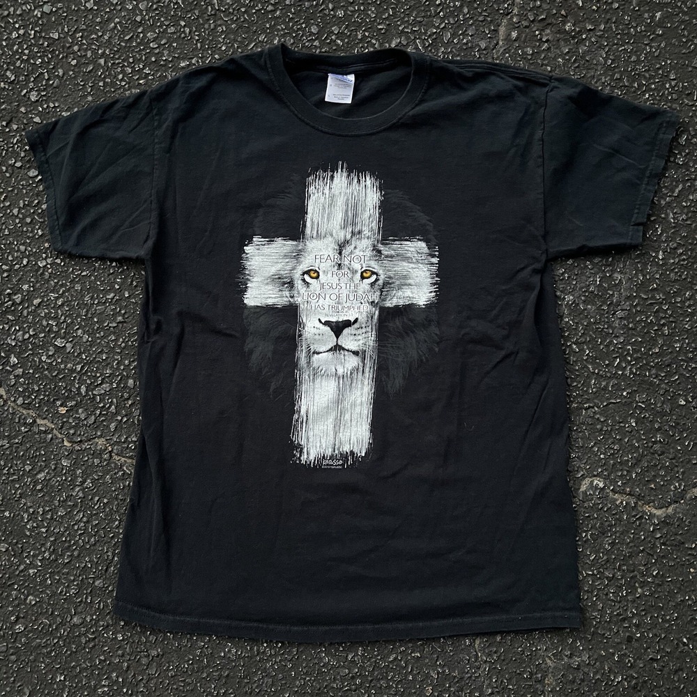 Y2K Jesus Revelations Bible Verse God Lion T Shirt Size Large